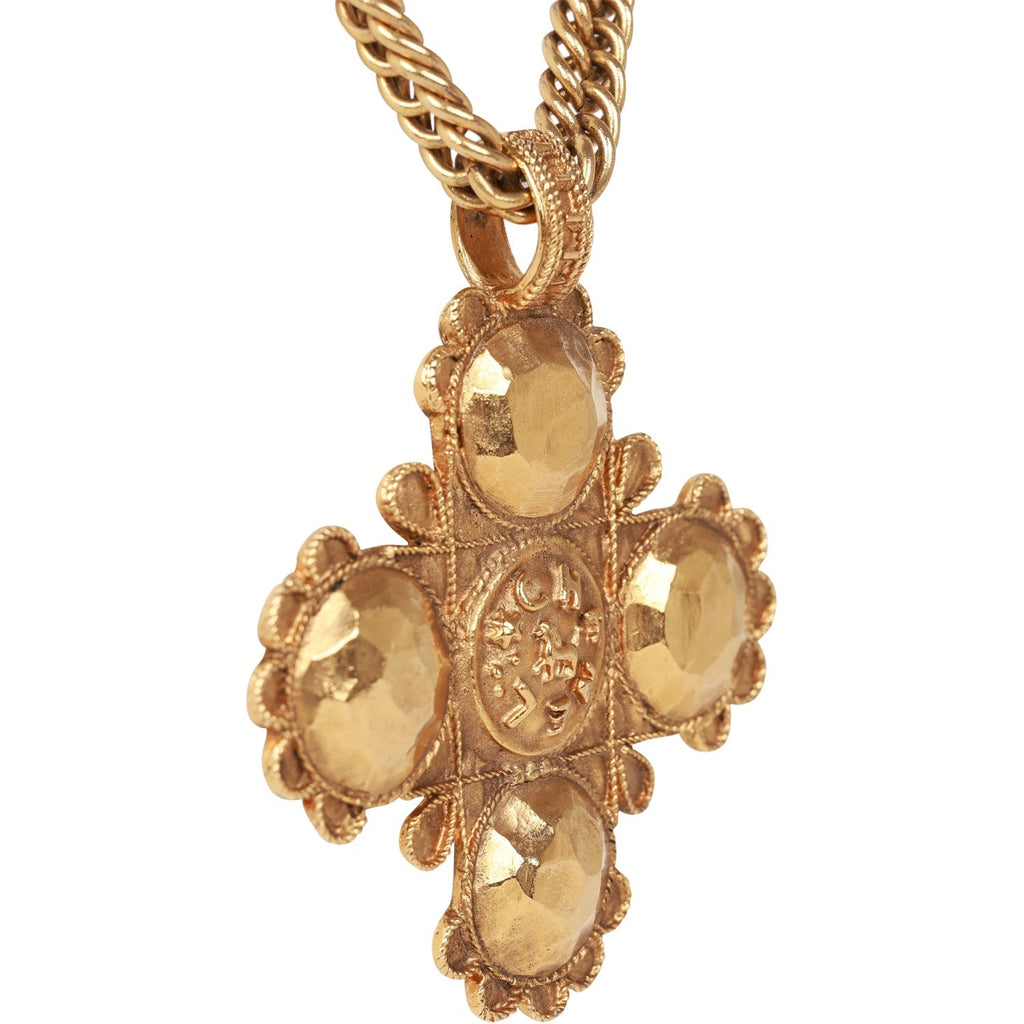 Vintage Chanel Gold Plated Lion Cross Pendant Necklace