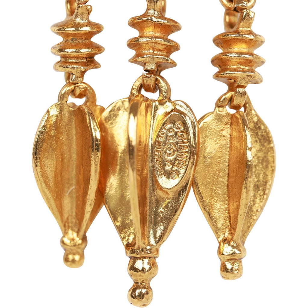 Vintage Chanel Gold Plated Fringe CC Pendant Necklace