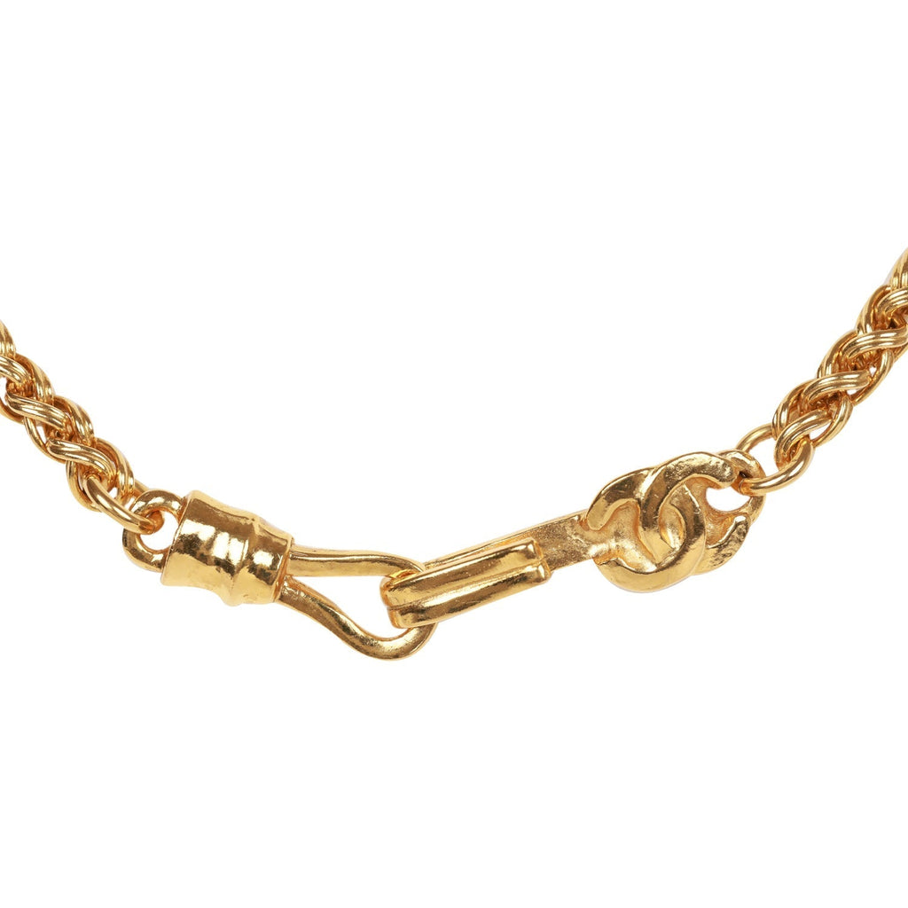 Vintage Chanel Gold Plated Fringe CC Pendant Necklace