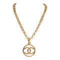 Vintage Chanel Gold Plated Encircled CC Long Necklace