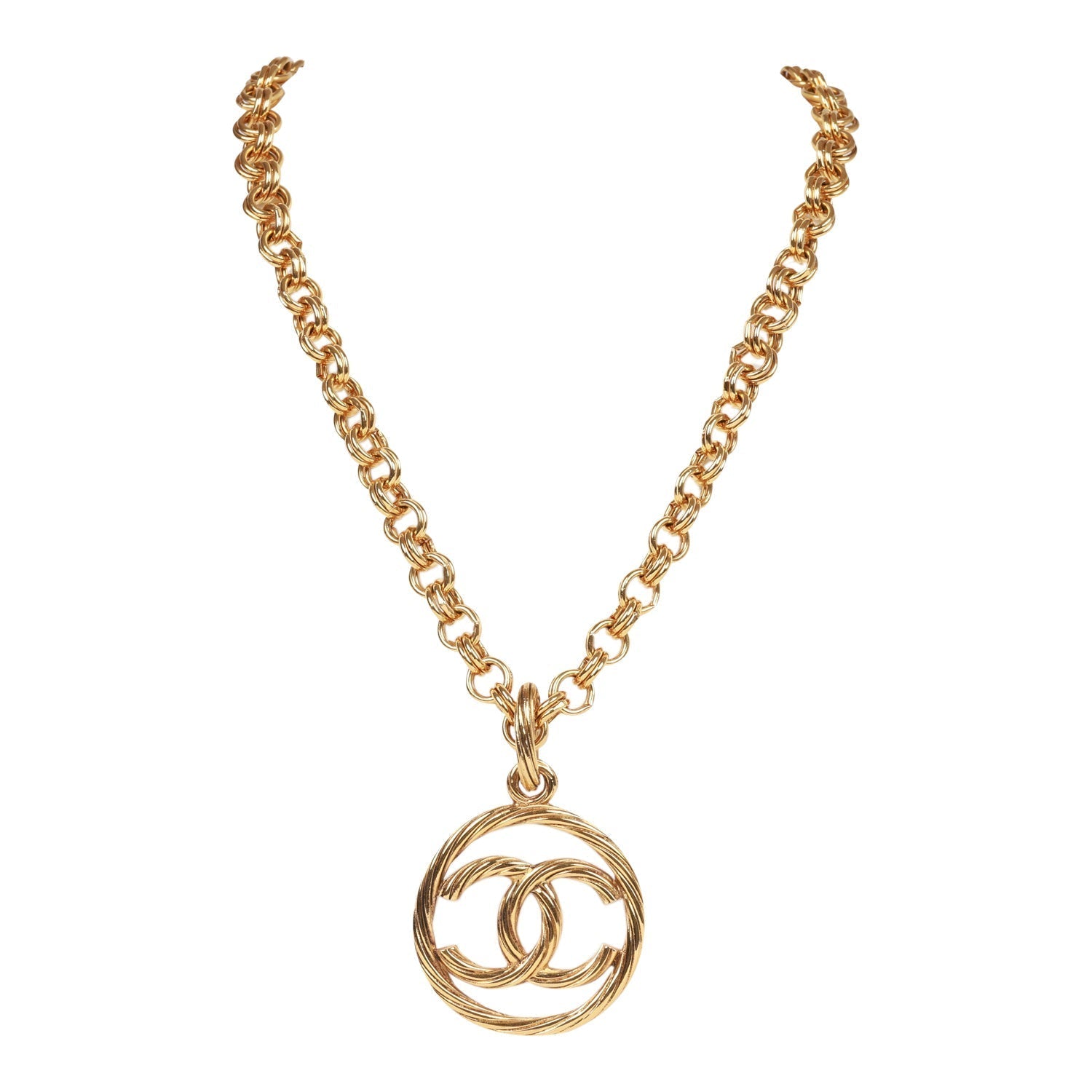 Vintage Chanel Gold Plated Encircled CC Long Necklace