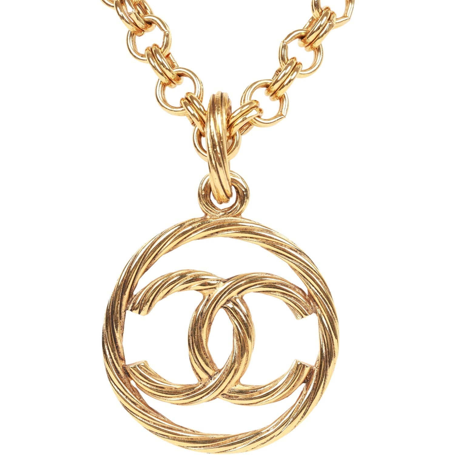 Vintage Chanel Gold Plated Encircled CC Long Necklace