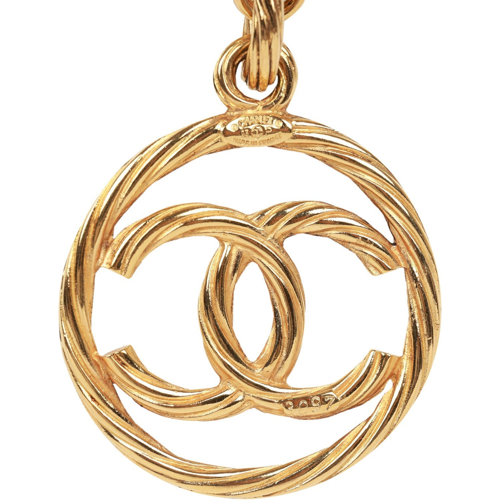 Vintage Chanel Gold Plated Encircled CC Long Necklace