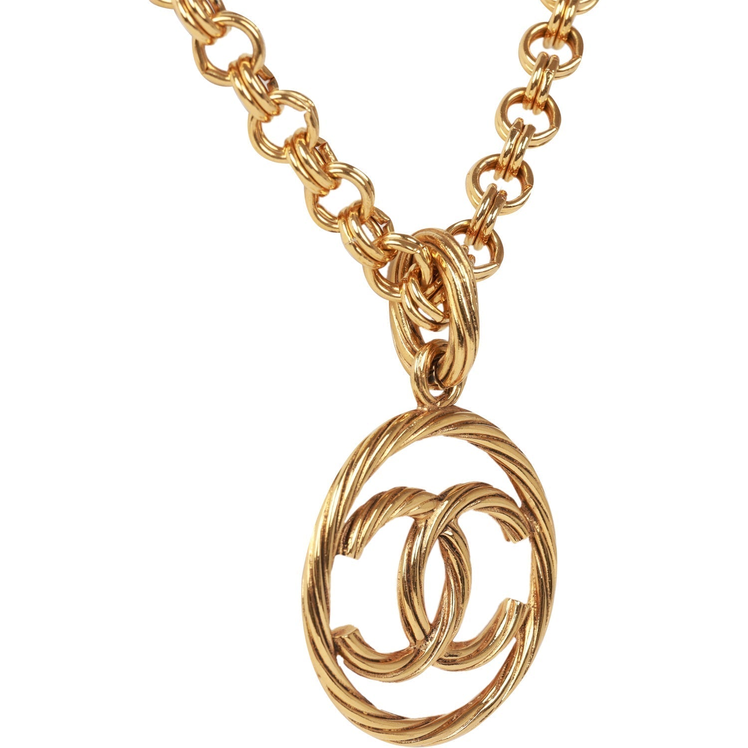 Vintage Chanel Gold Plated Encircled CC Long Necklace