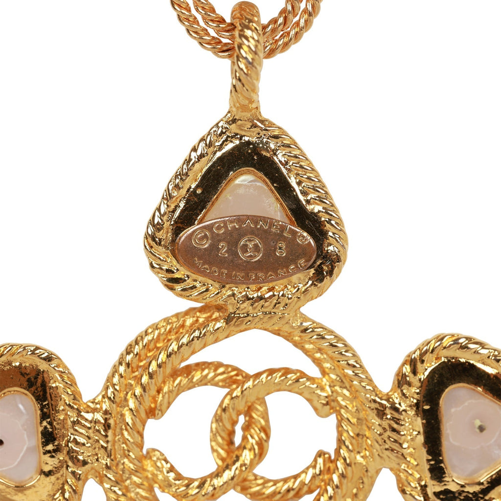 Vintage Chanel Gold Plated CC Faux Pearl Pendant Necklace