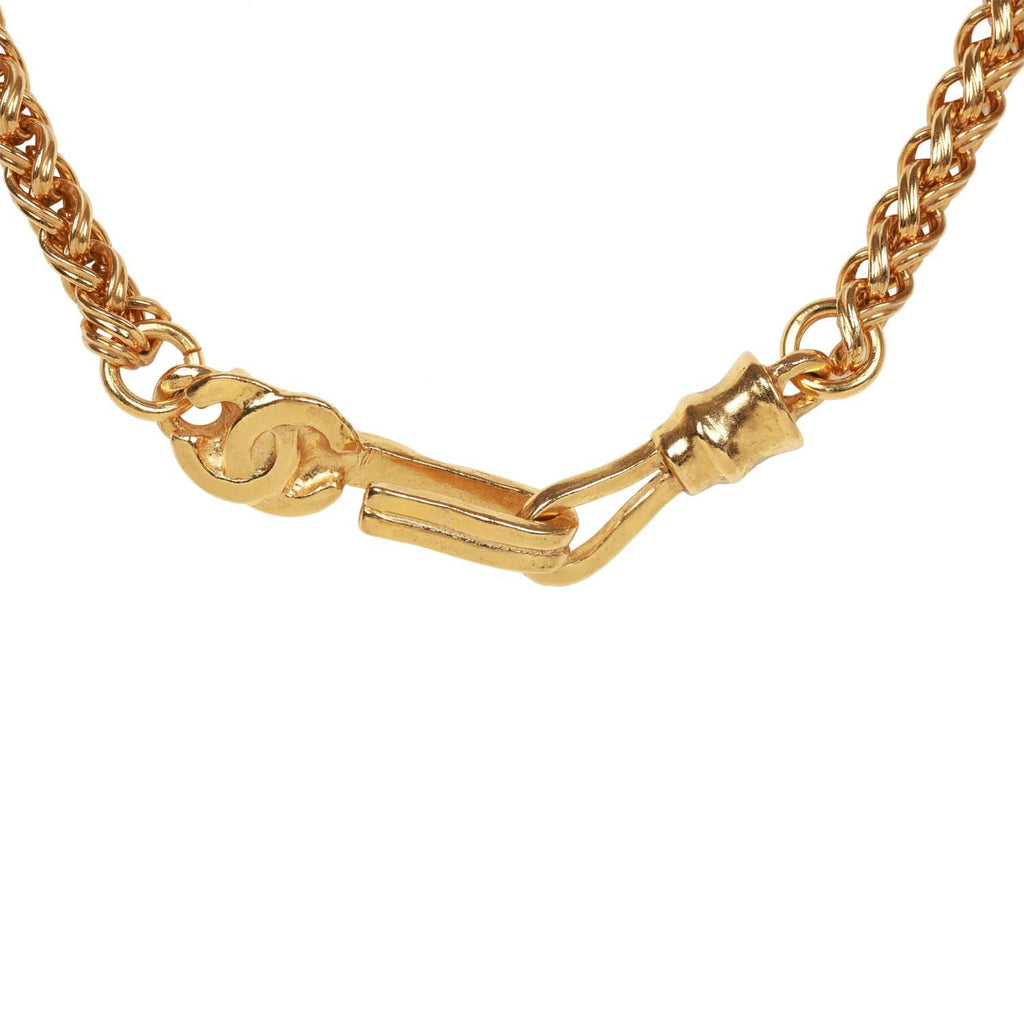 Vintage Chanel Gold Plated Fringe CC Pendant Necklace