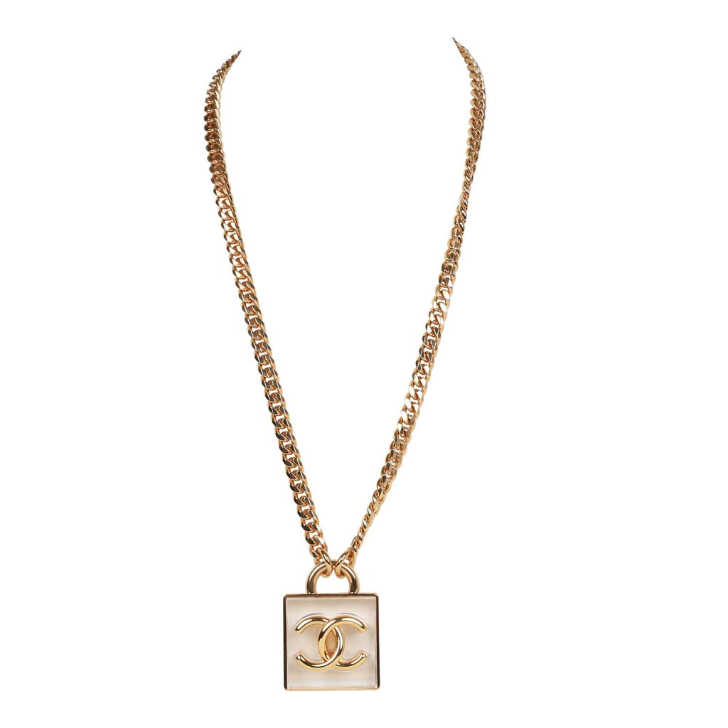 Chanel Gold Plated CC Square Pendant Necklace