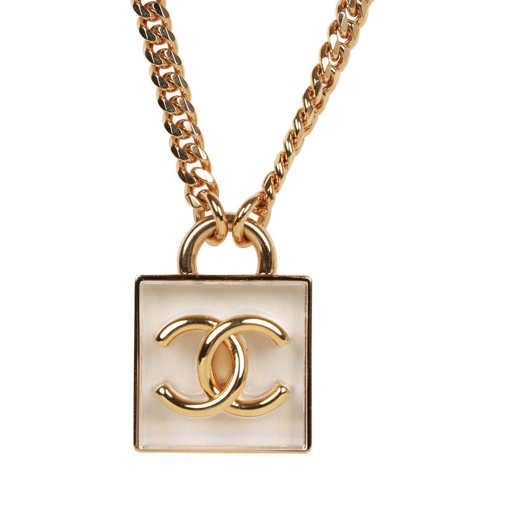 Chanel Gold Plated CC Square Pendant Necklace