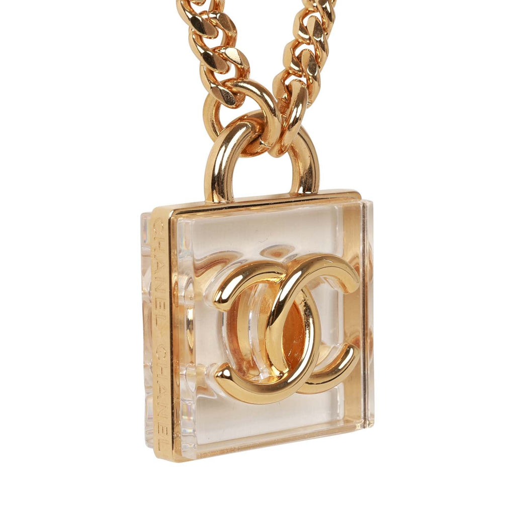 Chanel Gold Plated CC Square Pendant Necklace