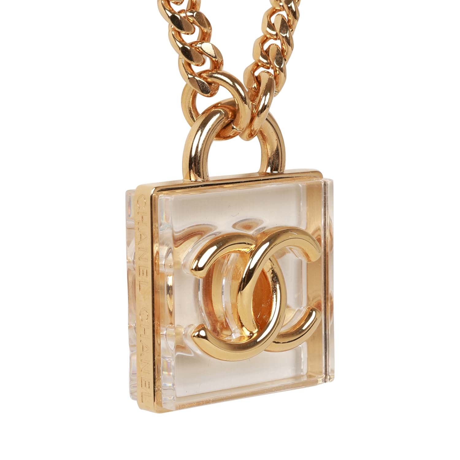 Chanel Gold Plated CC Square Pendant Necklace