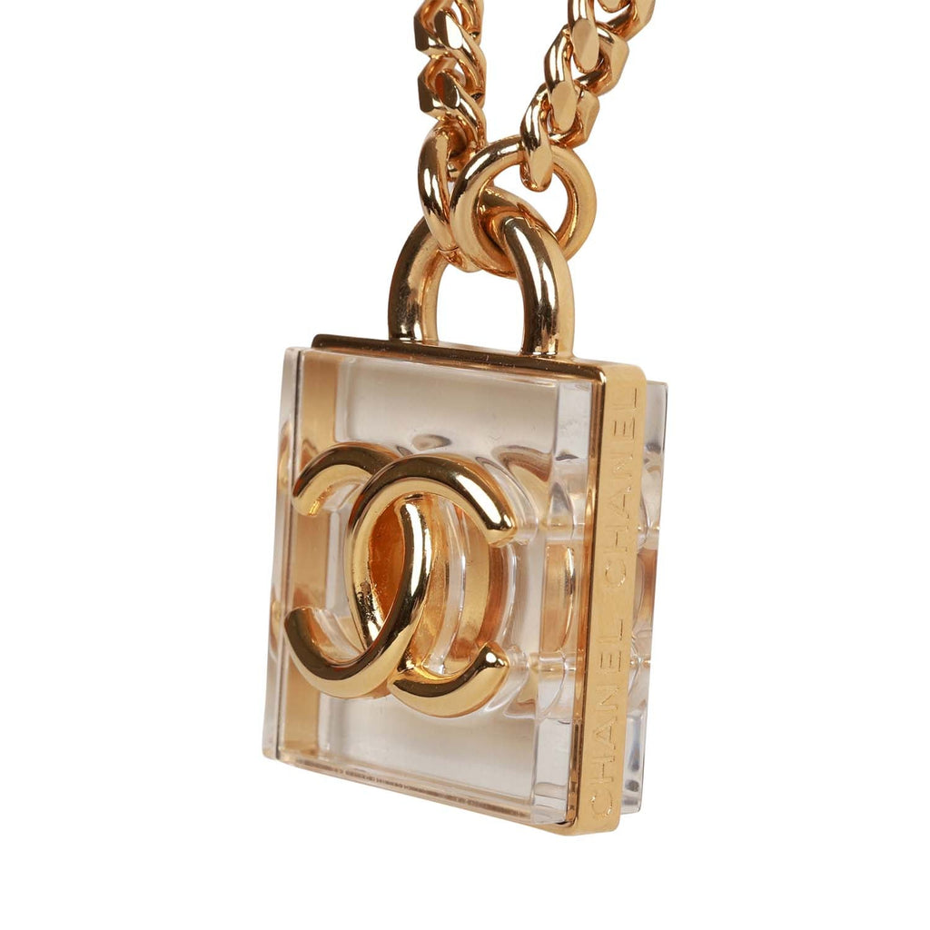 Chanel Gold Plated CC Square Pendant Necklace
