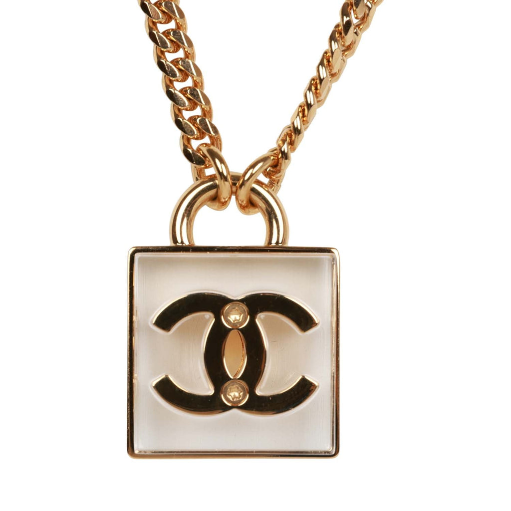 Chanel Gold Plated CC Square Pendant Necklace