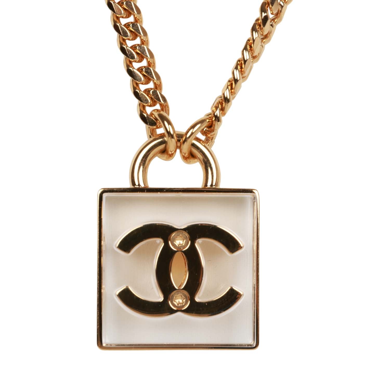 Chanel Gold Plated CC Square Pendant Necklace