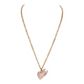 Vintage Chanel Gold Plated Pink Rhinestone CC Heart Pendant Necklace