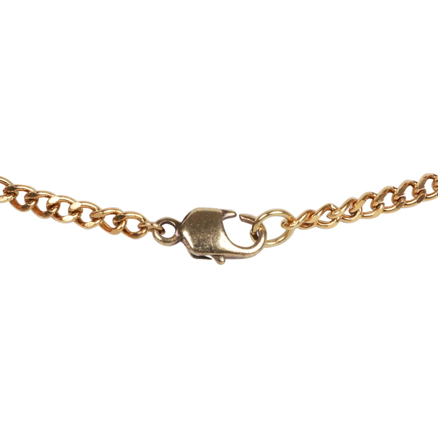 Vintage Chanel Gold Plated Pink Rhinestone CC Heart Pendant Necklace
