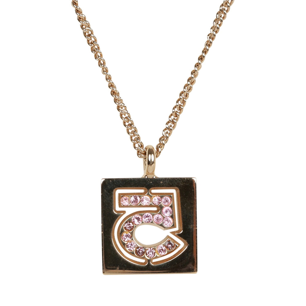 Vintage Chanel Vintage Pink No.5 Rhinestone Pendant Gold Necklace