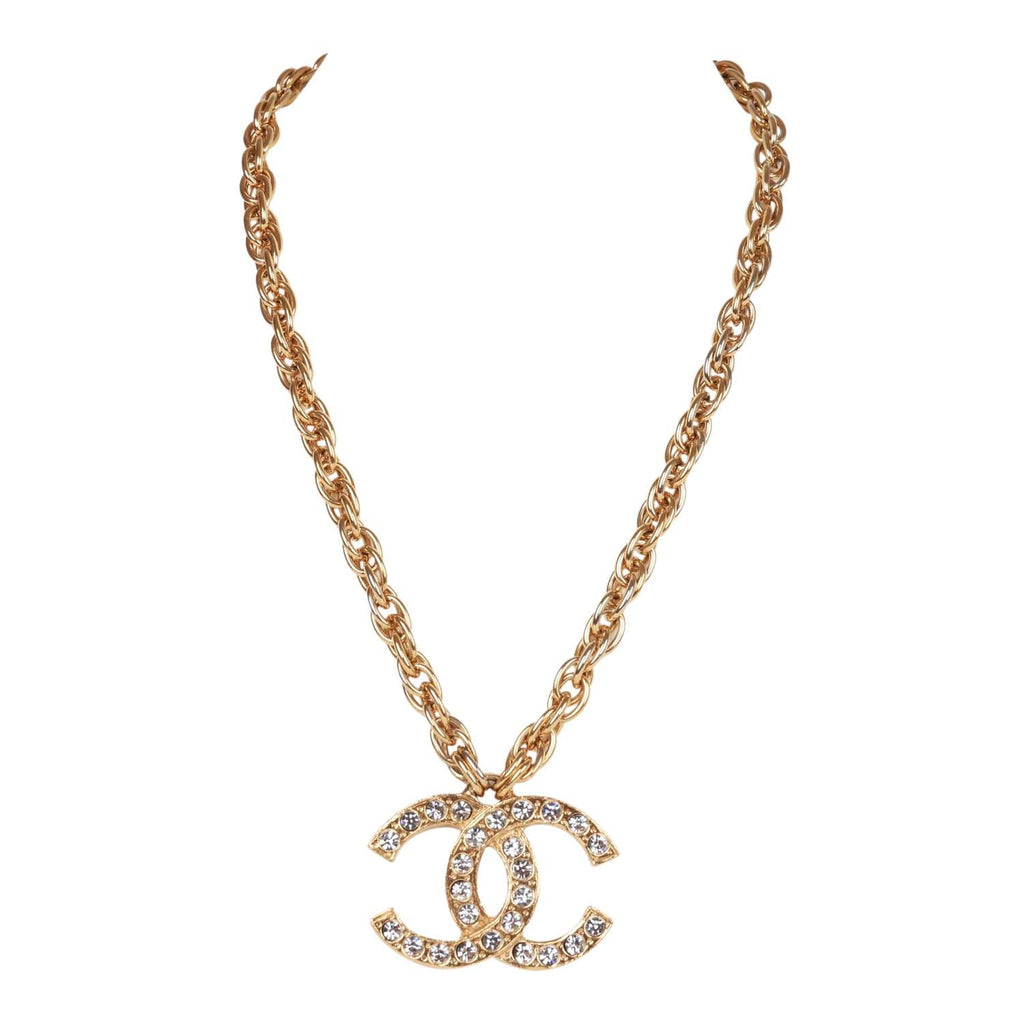 Vintage Chanel Gold CC Faux Crystal Pendant Necklace