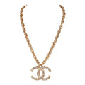 Vintage Chanel Gold CC Faux Crystal Pendant Necklace