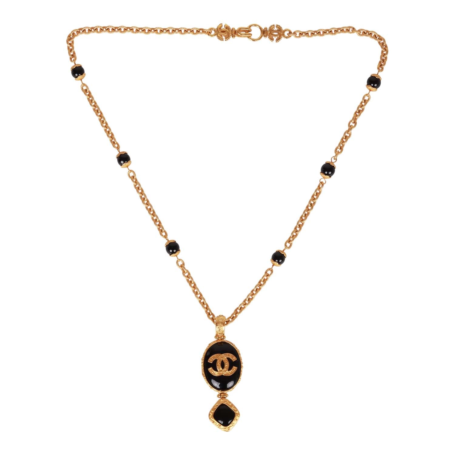 Vintage Chanel Gold Embossed CC Logo Pendant Necklace