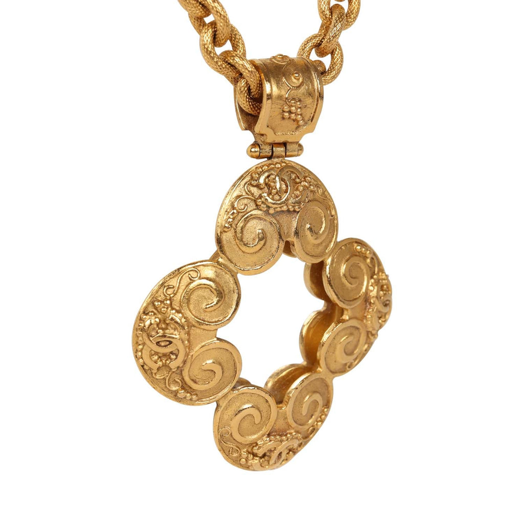Vintage Chanel Gold Grapevine Mirror Pendant Necklace