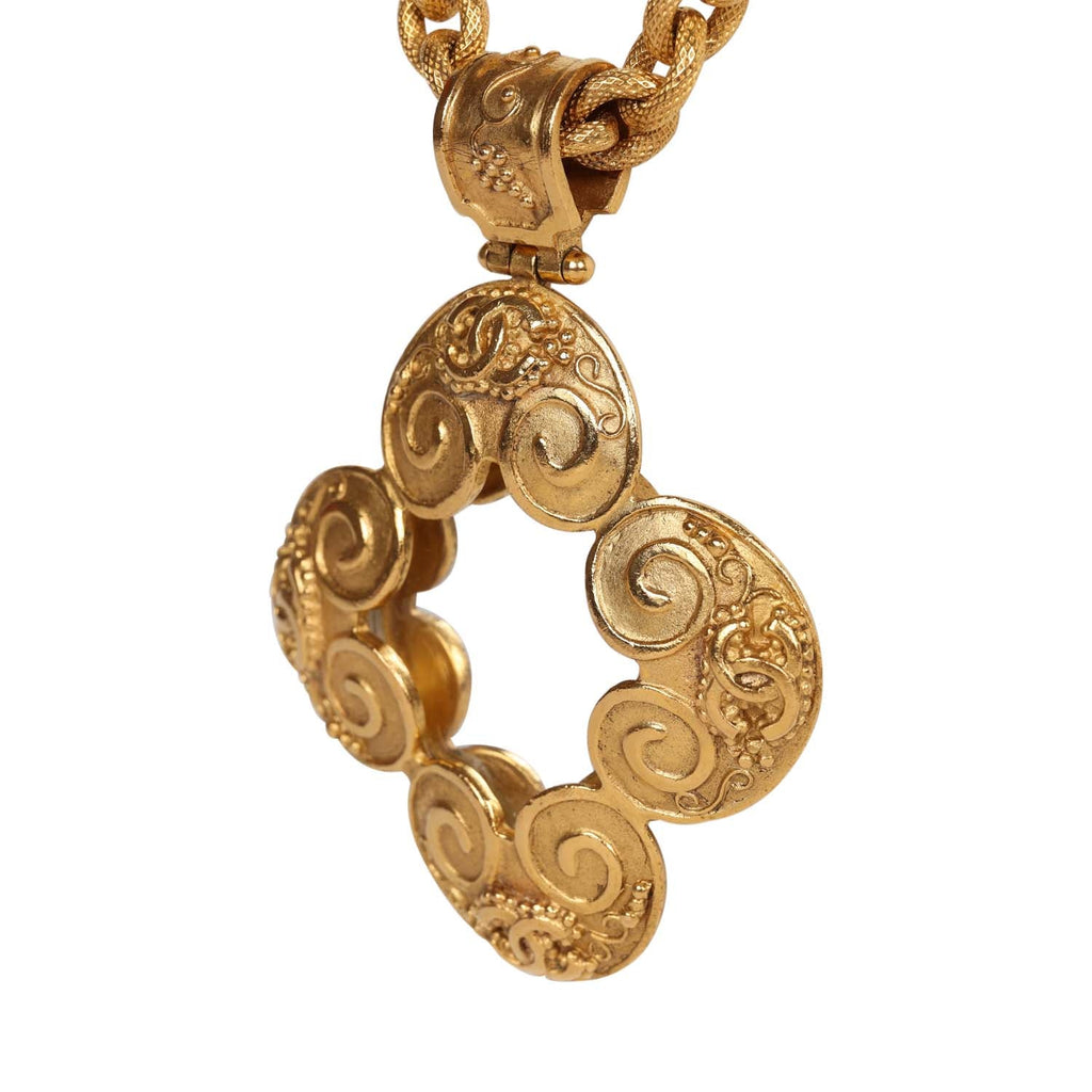 Vintage Chanel Gold Grapevine Mirror Pendant Necklace