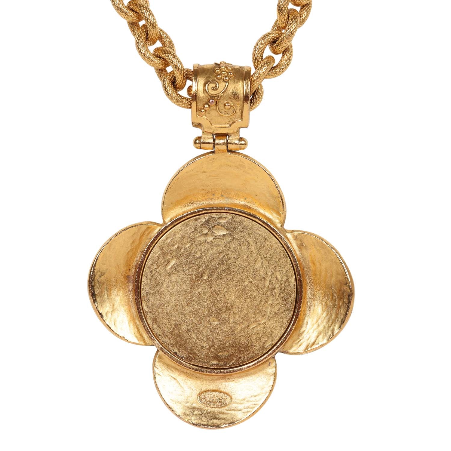 Vintage Chanel Gold Grapevine Mirror Pendant Necklace