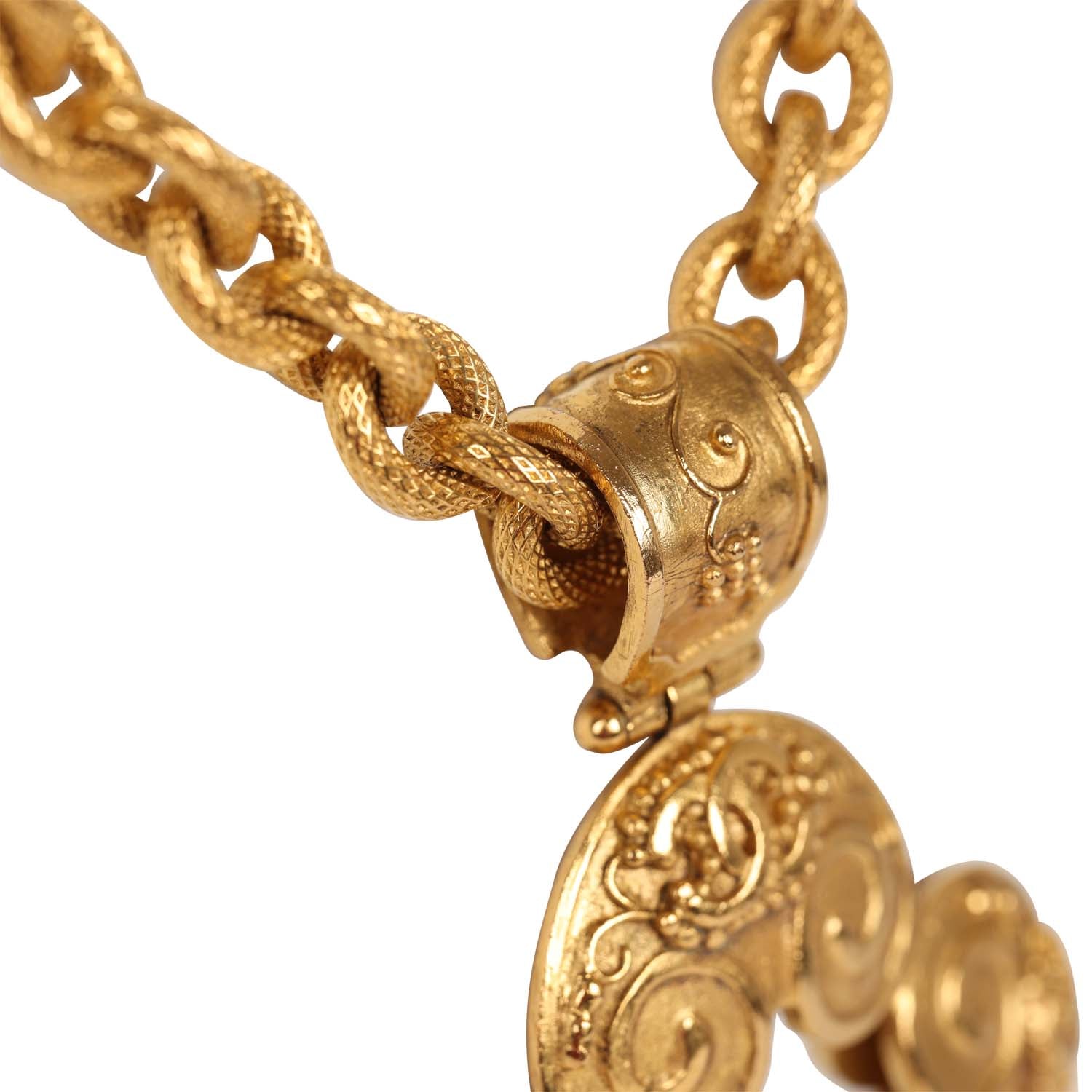 Vintage Chanel Gold Grapevine Mirror Pendant Necklace