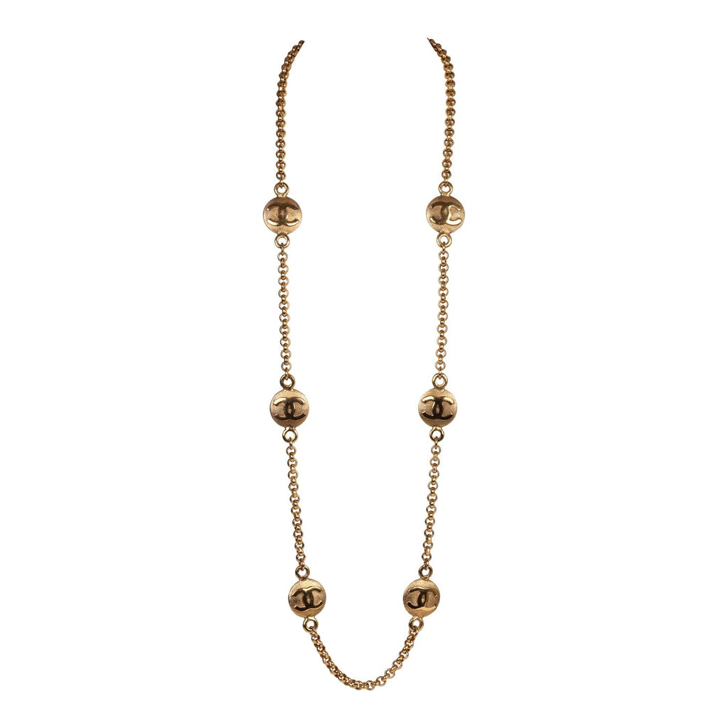 Vintage Chanel Medallion Cable Chain Gold Metal Necklace
