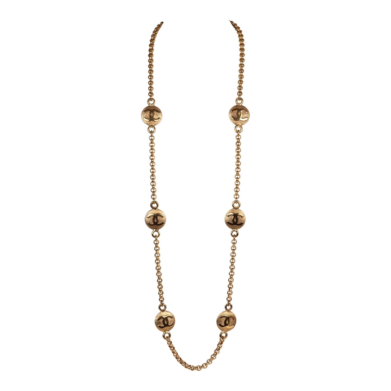 Vintage Chanel Medallion Cable Chain Gold Metal Necklace