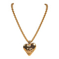 Vintage Chanel Long CC Heart Pendant Necklace Gold Metal
