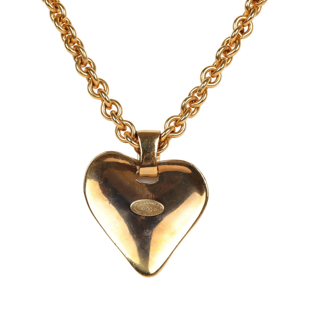 Vintage Chanel Long CC Heart Pendant Necklace Gold Metal