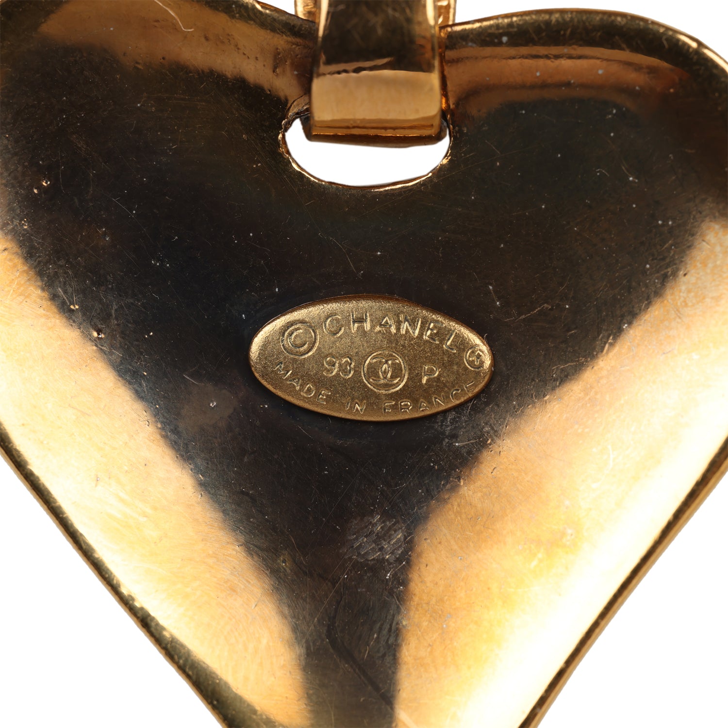 Vintage Chanel Long CC Heart Pendant Necklace Gold Metal