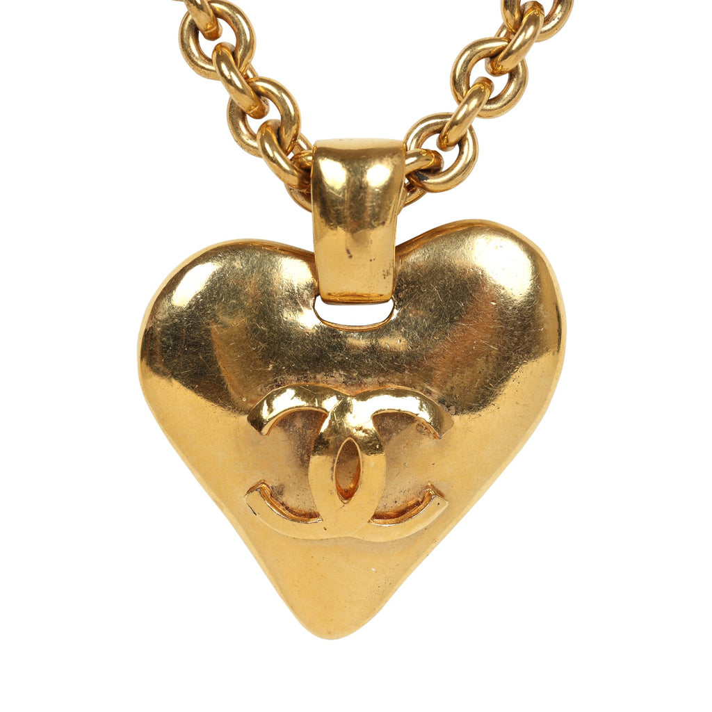 Vintage Chanel Gold CC Heart Pendant Necklace Gold Hardware