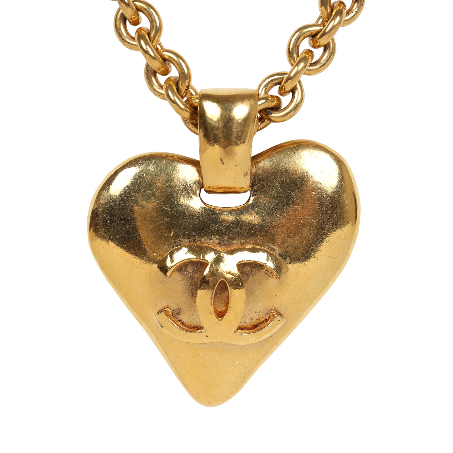 Vintage Chanel Gold CC Heart Pendant Necklace Gold Hardware