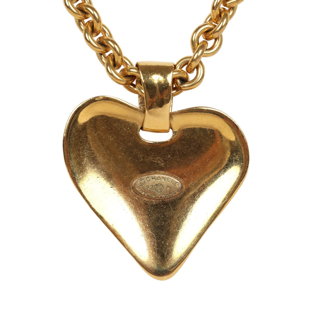 Vintage Chanel Gold CC Heart Pendant Necklace Gold Hardware