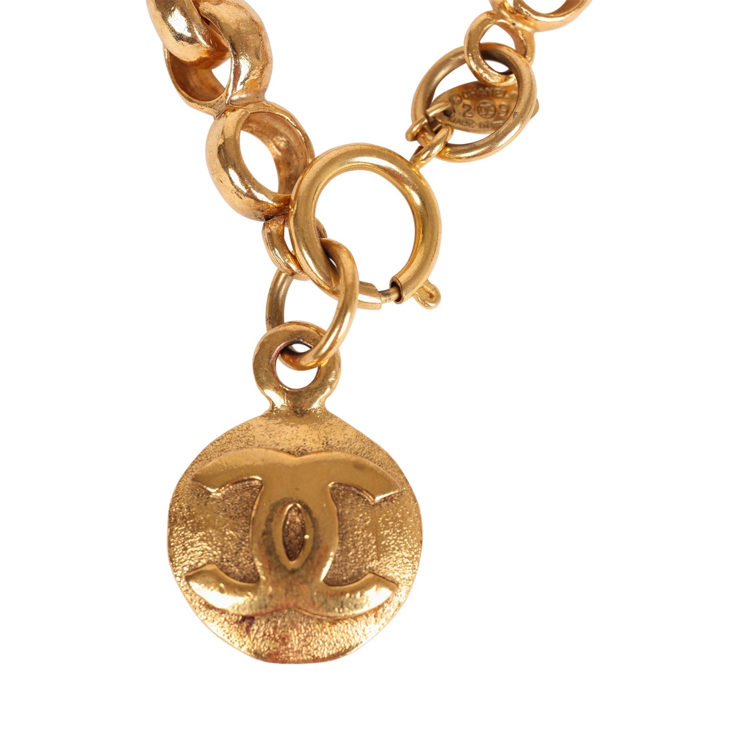 Vintage Chanel Rolo Chain Logo Bracelet Gold Metal