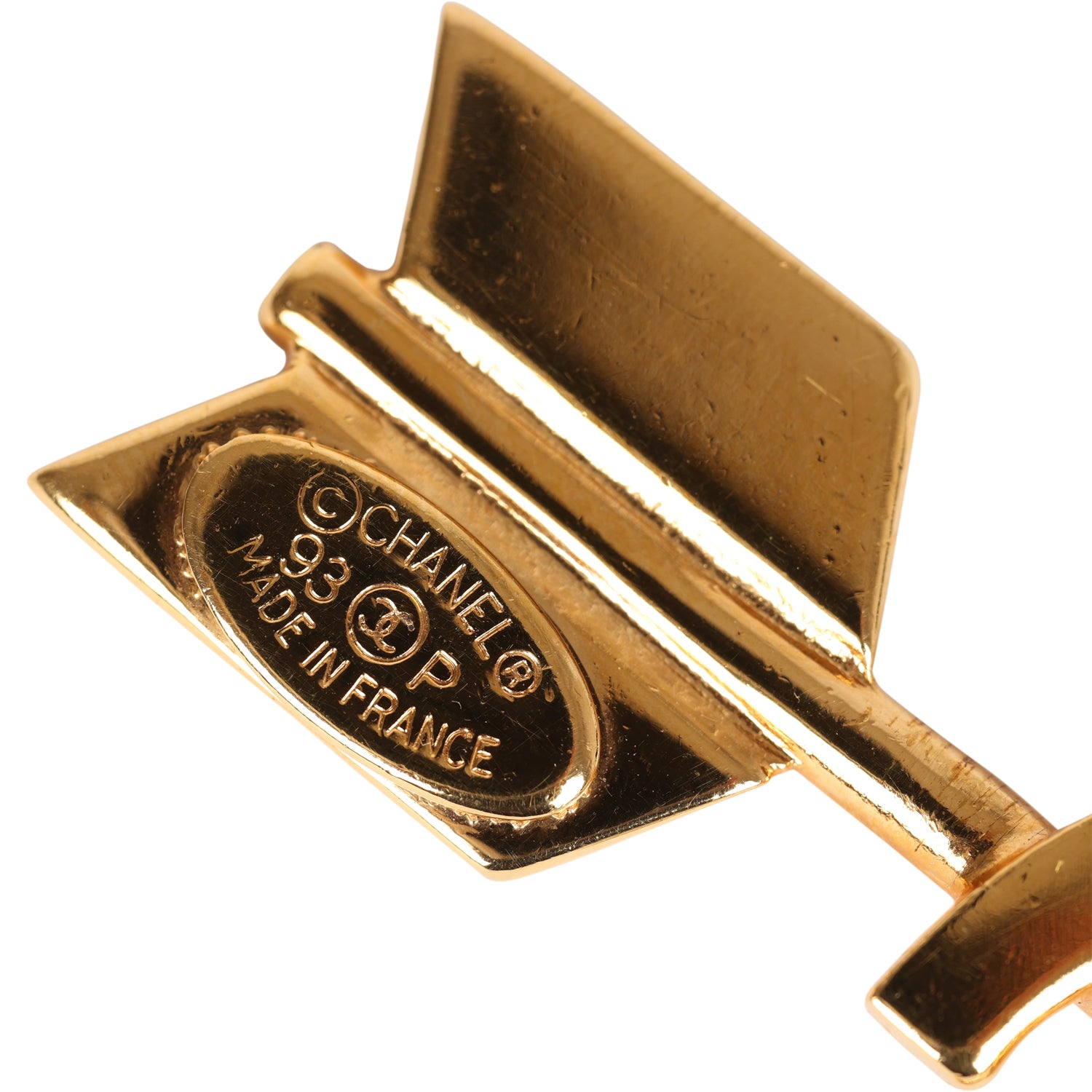 Vintage Chanel CC Bow and Arrow Brooch Gold Metal