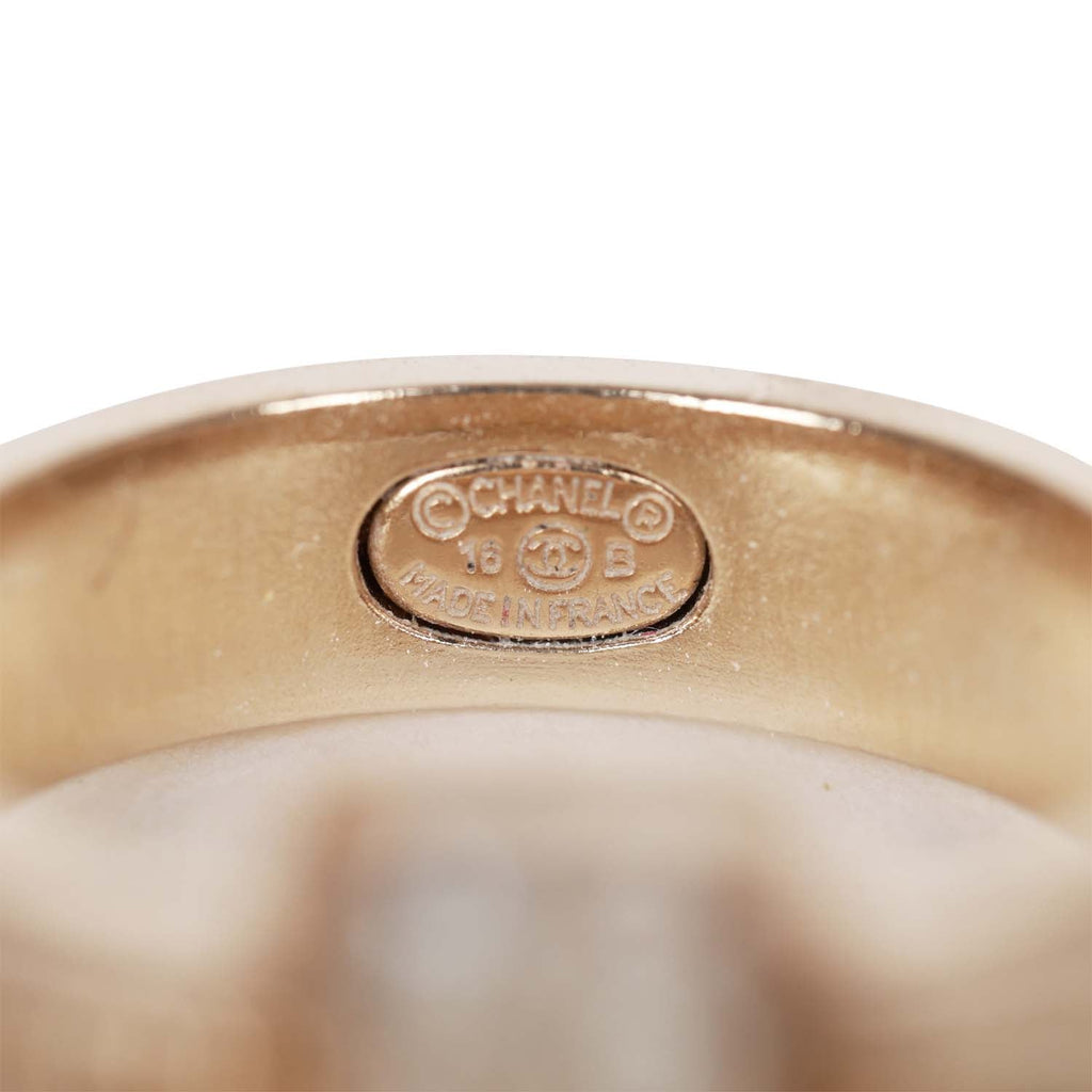 Chanel Gold CC Faux Pearl Bow Ring