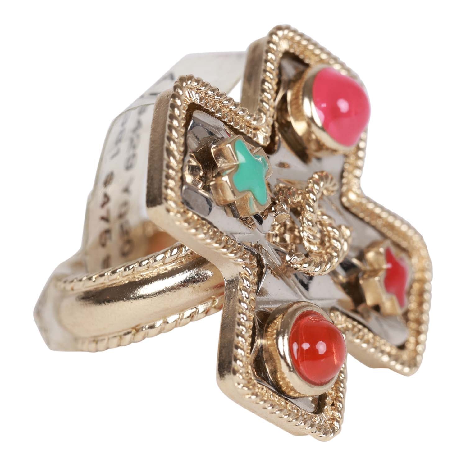 Chanel Gold CC Multicolor Gripoix Cross Ring