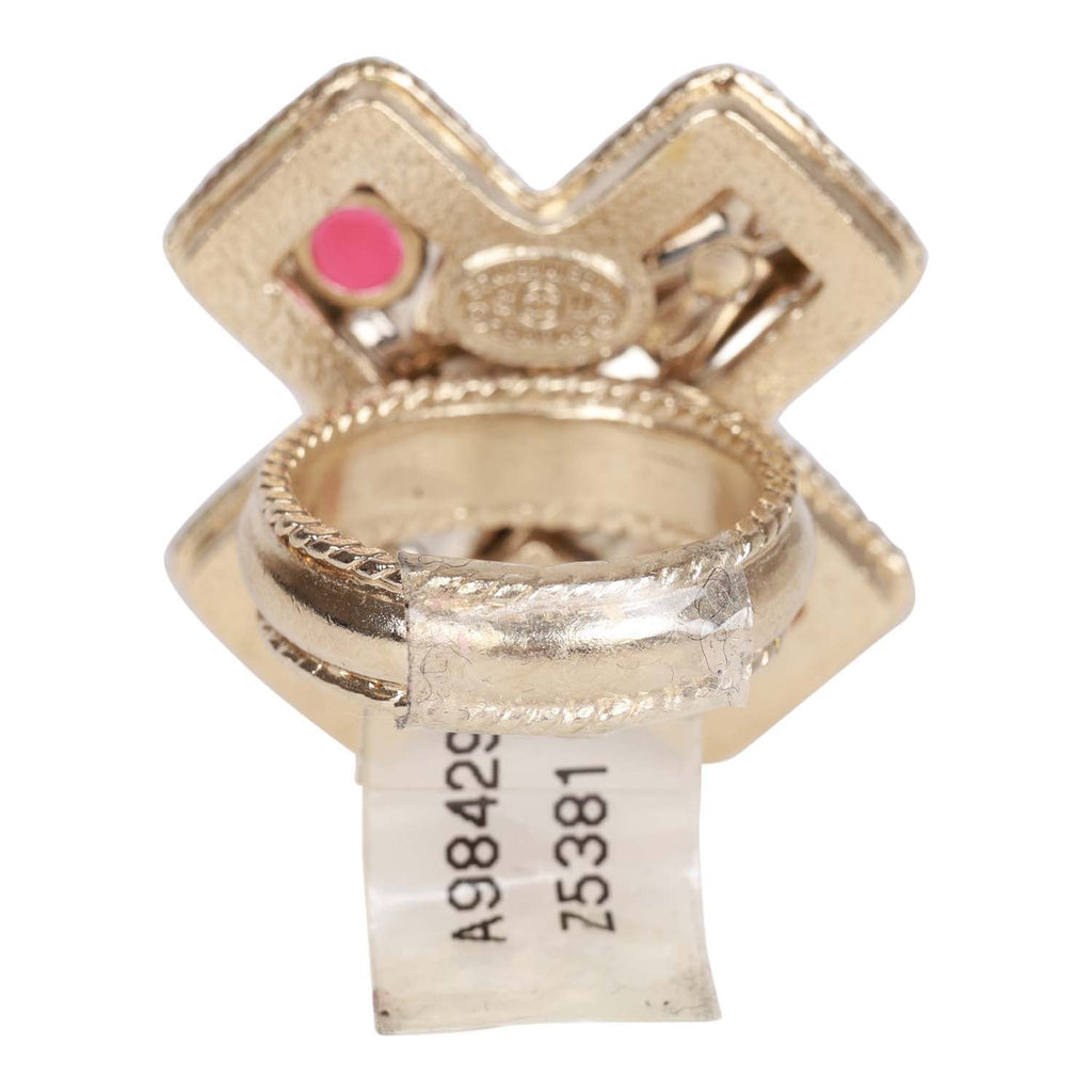 Chanel Gold CC Multicolor Gripoix Cross Ring