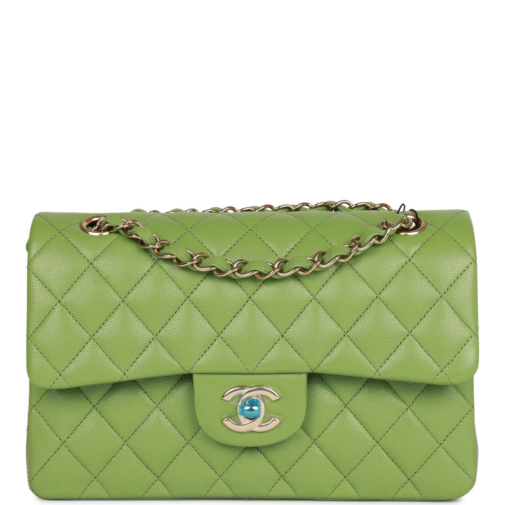 Chanel bag Small Classic Double Flap Green Caviar Light Gold Hardware