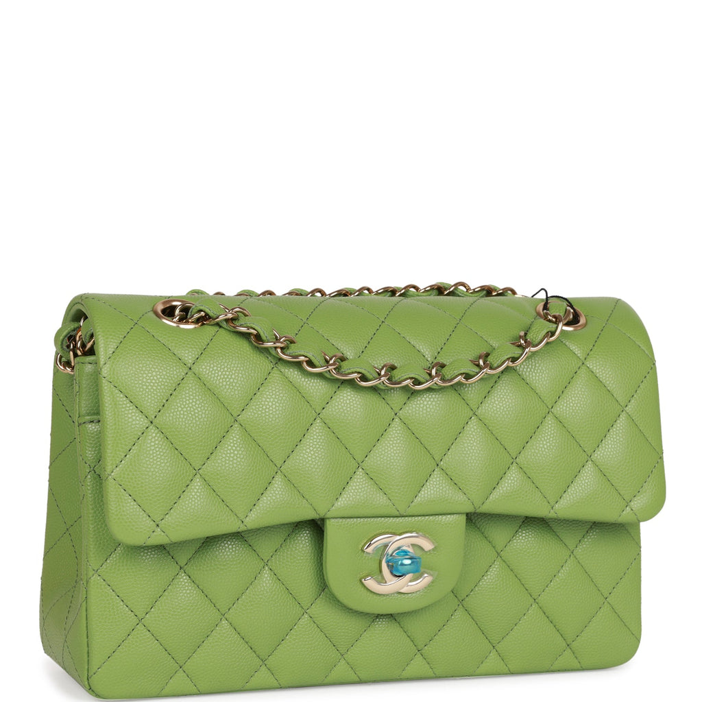 Chanel bag Small Classic Double Flap Green Caviar Light Gold Hardware