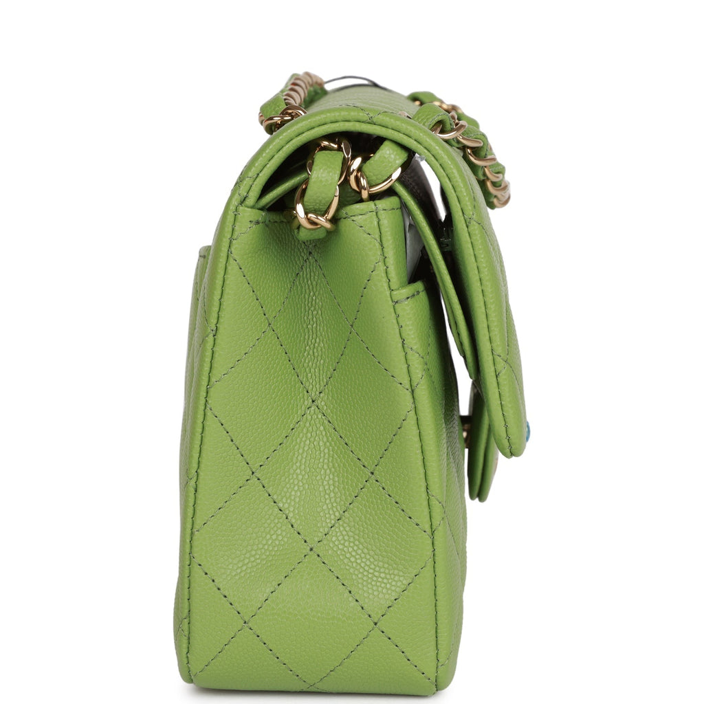 Chanel bag Small Classic Double Flap Green Caviar Light Gold Hardware