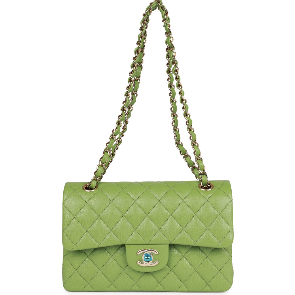 Chanel bag Small Classic Double Flap Green Caviar Light Gold Hardware