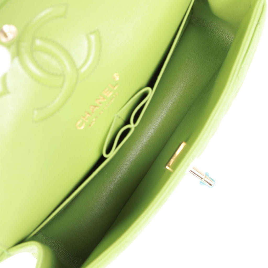 Chanel bag Small Classic Double Flap Green Caviar Light Gold Hardware