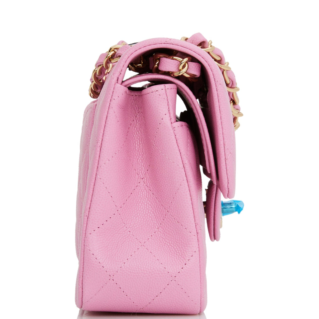 Chanel Small Classic Double Flap Dark Pink Caviar Light Gold Hardware