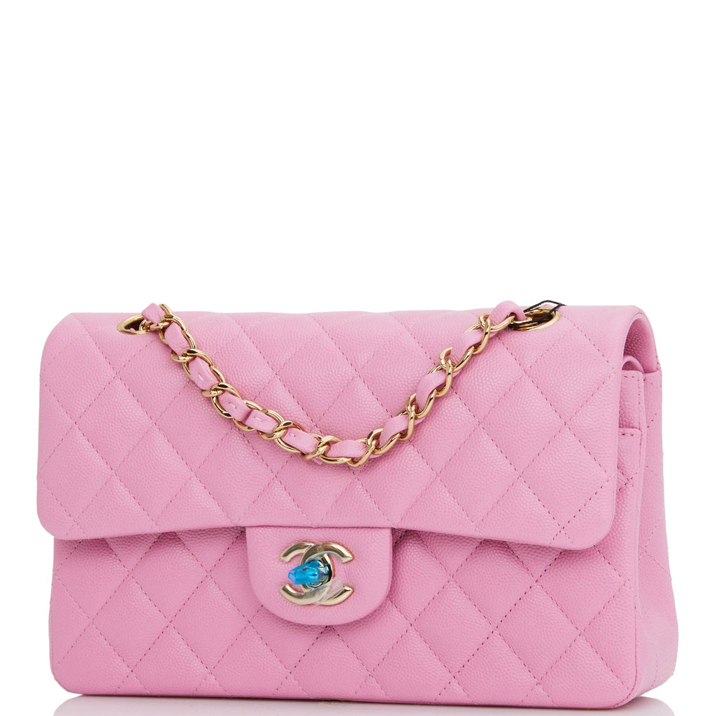 Chanel Small Classic Double Flap Dark Pink Caviar Light Gold Hardware