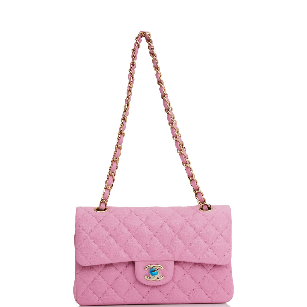 Chanel Small Classic Double Flap Dark Pink Caviar Light Gold Hardware