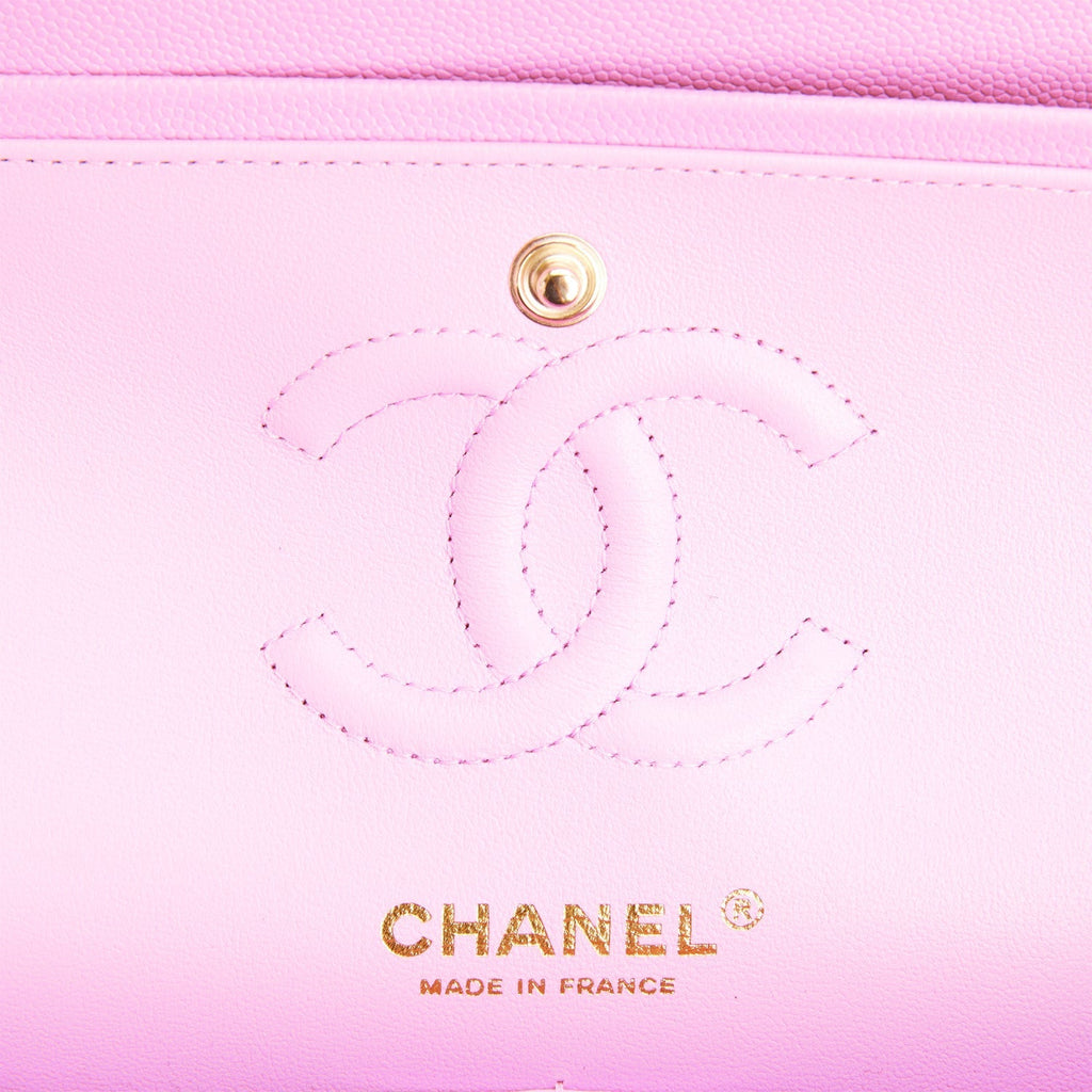 Chanel Small Classic Double Flap Dark Pink Caviar Light Gold Hardware