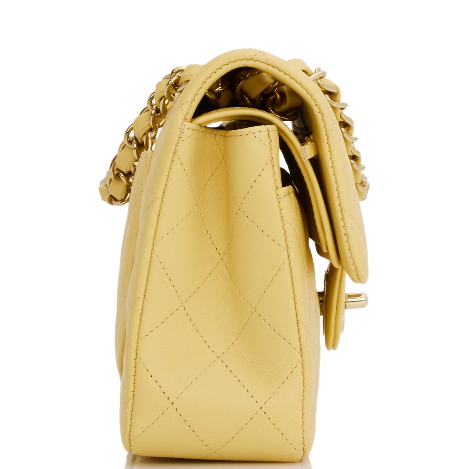 Chanel Small Classic Double Flap Bag Yellow Lambskin Light Gold Hardware